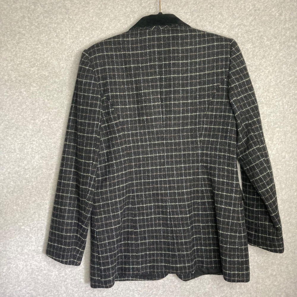 Vintage Danielle Martin‎ Wool Plaid Blazer Suede Collar Jacket Academia 8 Black - Picture 2 of 11